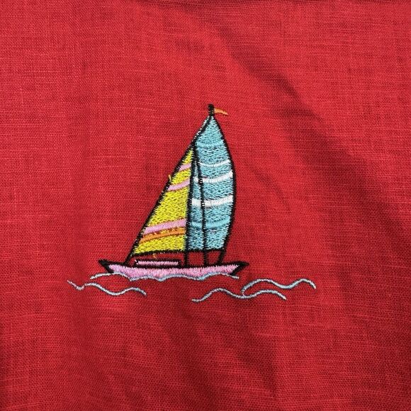 Vintage Ultra Womens Embroidered Linen Blend Sheath Dress Size 14 Red Sailboat - Picture 4 of 11